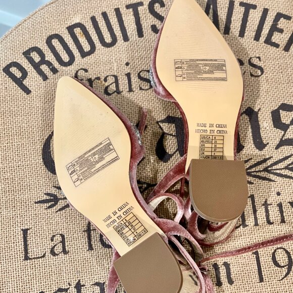 Forever 21 Pink Velvet Pointed Faux Gem Rhinestone Studded Ankle strap Sandals - Picture 8 of 10